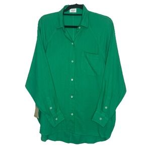 NWT Aritzia Wilfred Free Green Linen Blend Boyfriend Shirt Relaxed Fit Women's S